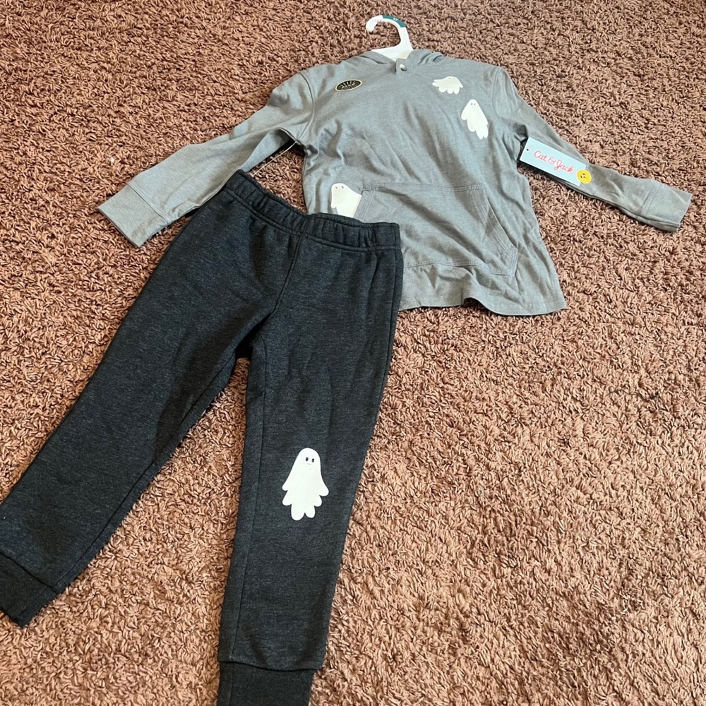 Cat & Jack 2-Piece Ghost Outfit Set Hoodie & Pants Halloween‎ Size 4T NWT